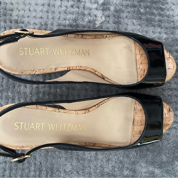 STUART WEITZMAN RIVERIA BLACK PATENT CORK WEDGE - Size 9 - Picture 3 of 7